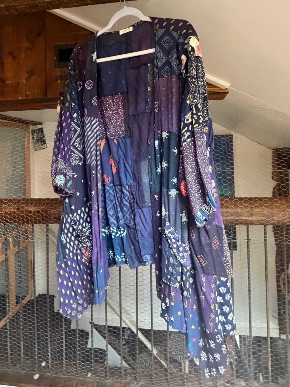 EARTHBOUND Patchwork Open Kimono Cardigan in Navy & Purple